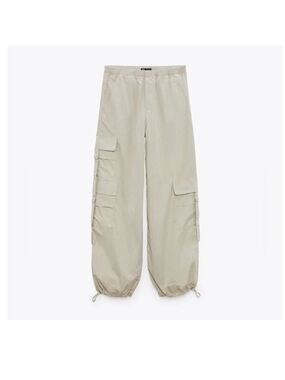 Zara Wide Leg Cargo Pants Parachute Japanese Balloon Drawstring Womens Sz XS